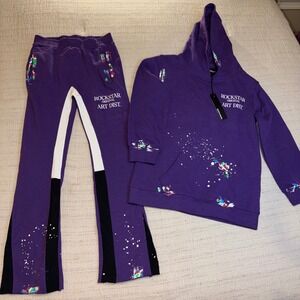 Rockstar Original Kids Purple Paint Splatter Hoodie and Pants Tracksuit Set 14
